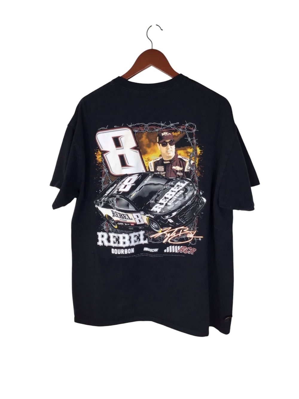 RCR Kyle Busch Rebel Bourbon Black Short Sleeve T-Shirt Size XL.
